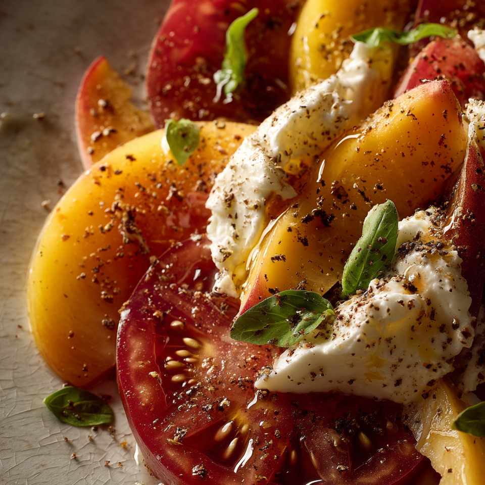 salade pêche burrata