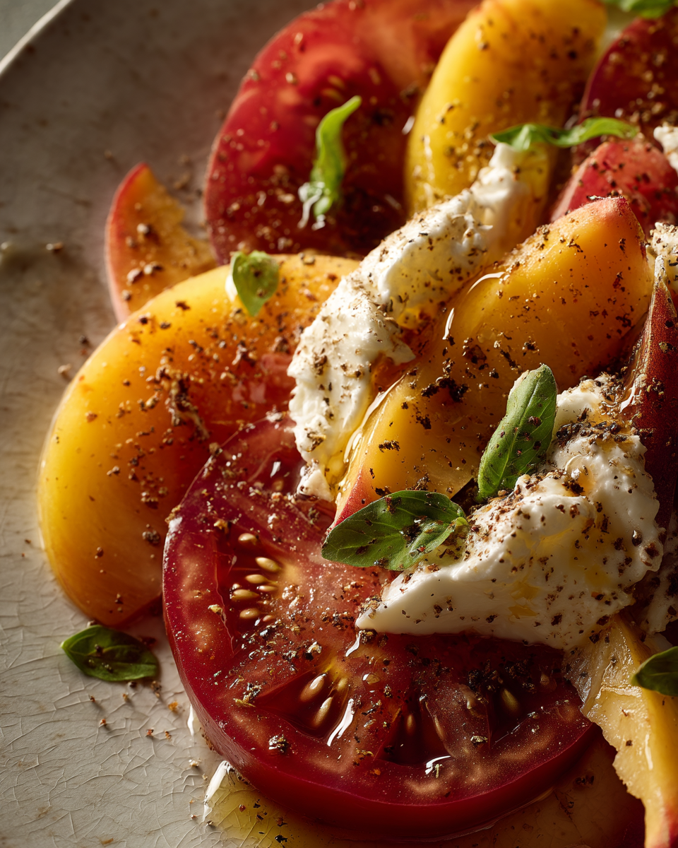 salade pêche burrata