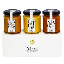 Coffret de trois miels de Madagascar, Litchi, Niaouli, Eucalyptus